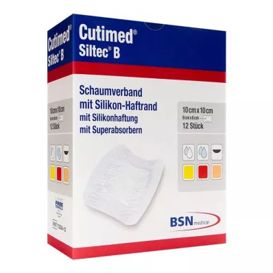 Cutimed Siltec B apósito de espuma 10x10 cm con borde adhesivo, 12 piezas