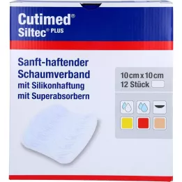 CUTIMED Apósito de espuma Siltec Plus 10x10 cm adhesivo, 12 uds