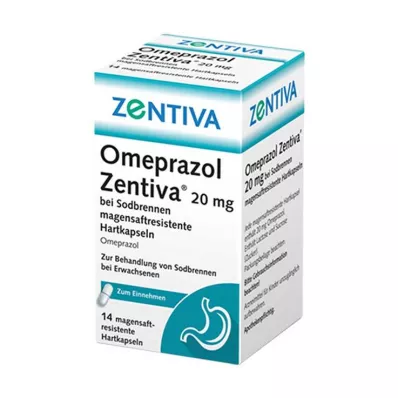 Omeprazol Zentiva 20 mg para acidez de estómago, 14 piezas