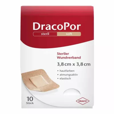 DRACOPOR Apósito para heridas 3,8x3,8 cm estéril color piel, 10 uds