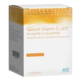 CALCIUM VITAMIN D3 acis 500 mg/400 U.I. Comprimido masticable, 100 uds