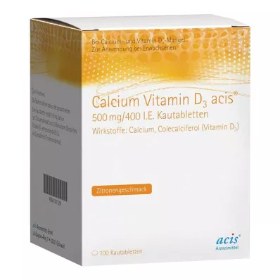 CALCIUM VITAMIN D3 acis 500 mg/400 U.I. Comprimido masticable, 100 uds
