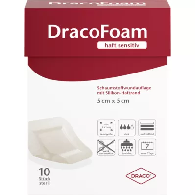 DRACOFOAM Apósito de espuma sensible al adhesivo 5x5 cm, 10 uds