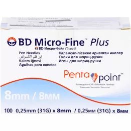 BD MICRO-FINE+ 8 agujas para bolígrafo 0,25x8 mm, 100 uds