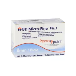 BD MICRO-FINE+ 8 agujas para bolígrafo 0,25x8 mm, 100 uds