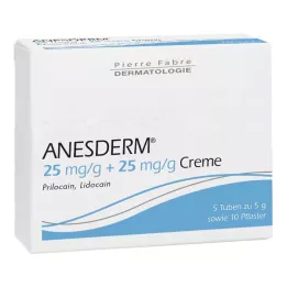 ANESDERM 25 mg/g + 25 mg/g crema + 10 parches, 5X5 g