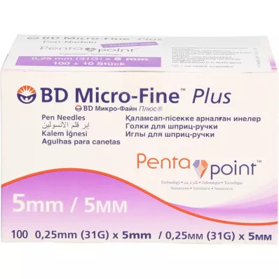 BD MICRO-FINE+ 5 agujas para bolígrafo 0,25x5 mm 31 G, 100 uds