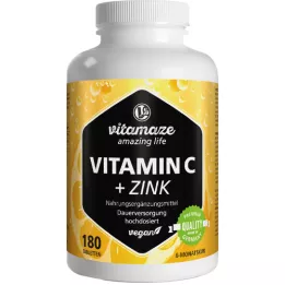 VITAMIN C 1000 mg comprimidos veganos de alta dosis+zinc, 180 uds
