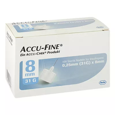Agujas estériles Accu Fine para plumas de insulina 8 mm 31 G, 100 piezas