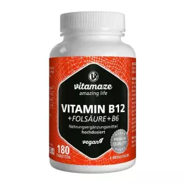 VITAMIN B12 1000 µg alta dosis +B9+B6 comprimidos veganos, 180 uds