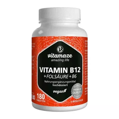 VITAMIN B12 1000 µg alta dosis +B9+B6 comprimidos veganos, 180 uds