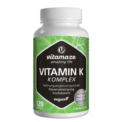 VITAMIN Complejo K1+K2 en cápsulas veganas de alta dosificación, 120 uds