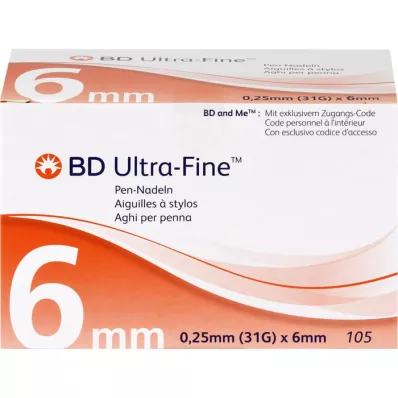 BD ULTRA-FINE Agujas para bolígrafo 6 mm 31 G 0,25 mm, 105 uds