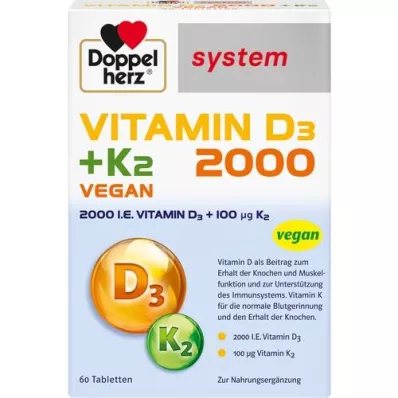 DOPPELHERZ Vitamina D3 2000+K2 sistema comprimidos, 60 uds