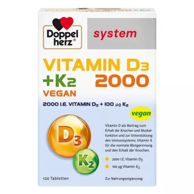 Tabletas del sistema Doppelherz Vitamin D3 2000 + K2, 120 st