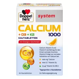 DOPPELHERZ Calcio 1000+D3+K2 sistema comprimidos masticables, 60 uds