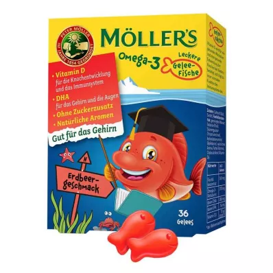 Möller`s Omega-3 Jelly Fish Tabletas masticables de fresa, 36 piezas