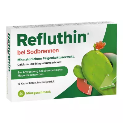 Refluthin para tabletas masticables de acidez estomacal, 16 piezas