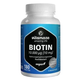 BIOTIN 10 mg comprimidos veganos de alta dosis, 180 uds