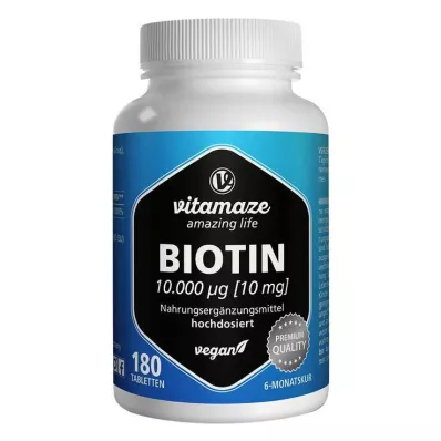 BIOTIN 10 mg comprimidos veganos de alta dosis, 180 uds