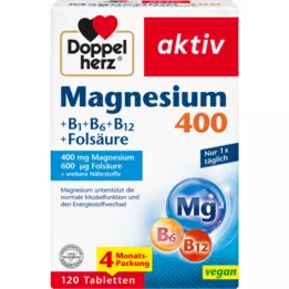 DOPPELHERZ Magnesio 400+B1+B6+B12+ácido fólico tbl, 120 uds