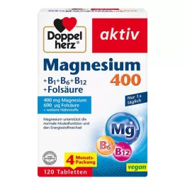 DOPPELHERZ Magnesio 400+B1+B6+B12+ácido fólico tbl, 120 uds