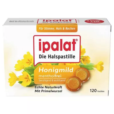 IPALAT Pastillas para la garganta, miel suave sin mentol, sin azúcar, 120 uds