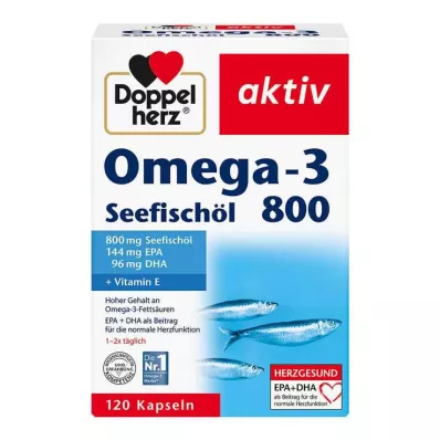 DOPPELHERZ Omega-3 Aceite de Pescado Marino 800 Cápsulas Activas, 120 Cápsulas