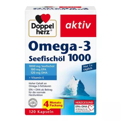DOPPELHERZ Omega-3 Aceite de Pescado Marino 1000 Cápsulas, 120 Cápsulas