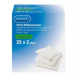 ALVITA Compresas de gasa estériles 10x10 cm, 25X2 uds