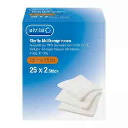 ALVITA Compresas de gasa estériles 7,5x7,5 cm, 25X2 uds