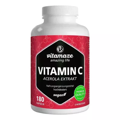 VITAMIN C 160 mg extracto de acerola cápsulas veganas puras, 180 uds