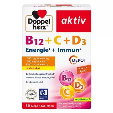 Tabletas activas de depósito Doppelherz B12 + C + D3, 30 piezas