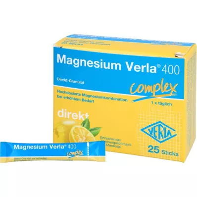 MAGNESIUM VERLA 400 Gránulos Lemon Direct, 25 uds