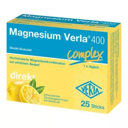 MAGNESIUM VERLA 400 Gránulos Lemon Direct, 25 uds
