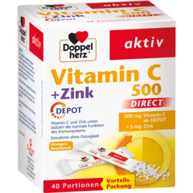 DOPPELHERZ Vitamina C 500+Zinc Depot DIRECT Pellets, 40 uds