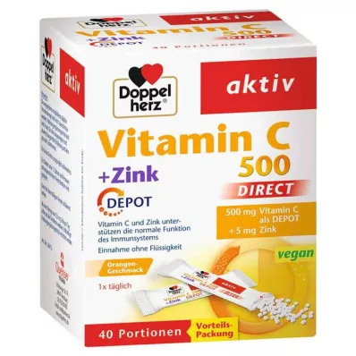 Doppelherz Vitamina C 500 + Pellets directos de depósito de zinc, 40 ST