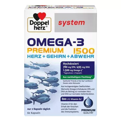 Doppelherz Omega-3 Premium 1500 cápsulas del sistema, 60 piezas