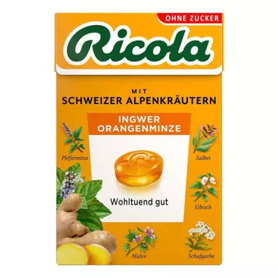 Ricola sin azúcar caja de caramelos jengibre naranja menta, 50 g