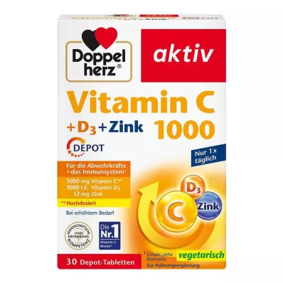 Doppelherz Vitamina C 1000 + D3 + Tabletas Zinc Depot, 30 ST