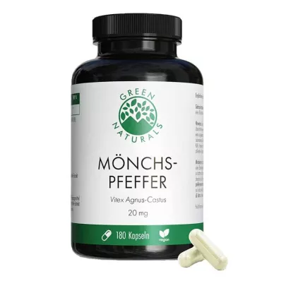 Green Naturals Pimienta monje 20 mg cápsulas de dosis alta, 180 piezas Green Naturals Pimienta monje 20 mg cápsulas de dosis alta, 180 piezas